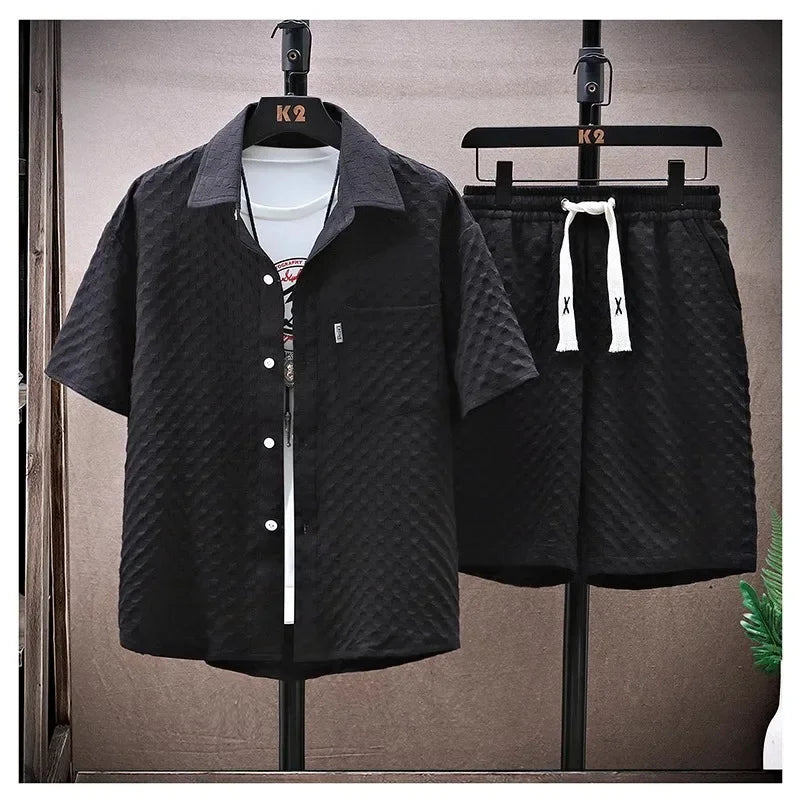 Casual Thin Sports Two-piece Set Summer Ice Silk Suit Men's Trendy Short Sleeve T-shirt Shorts One Set