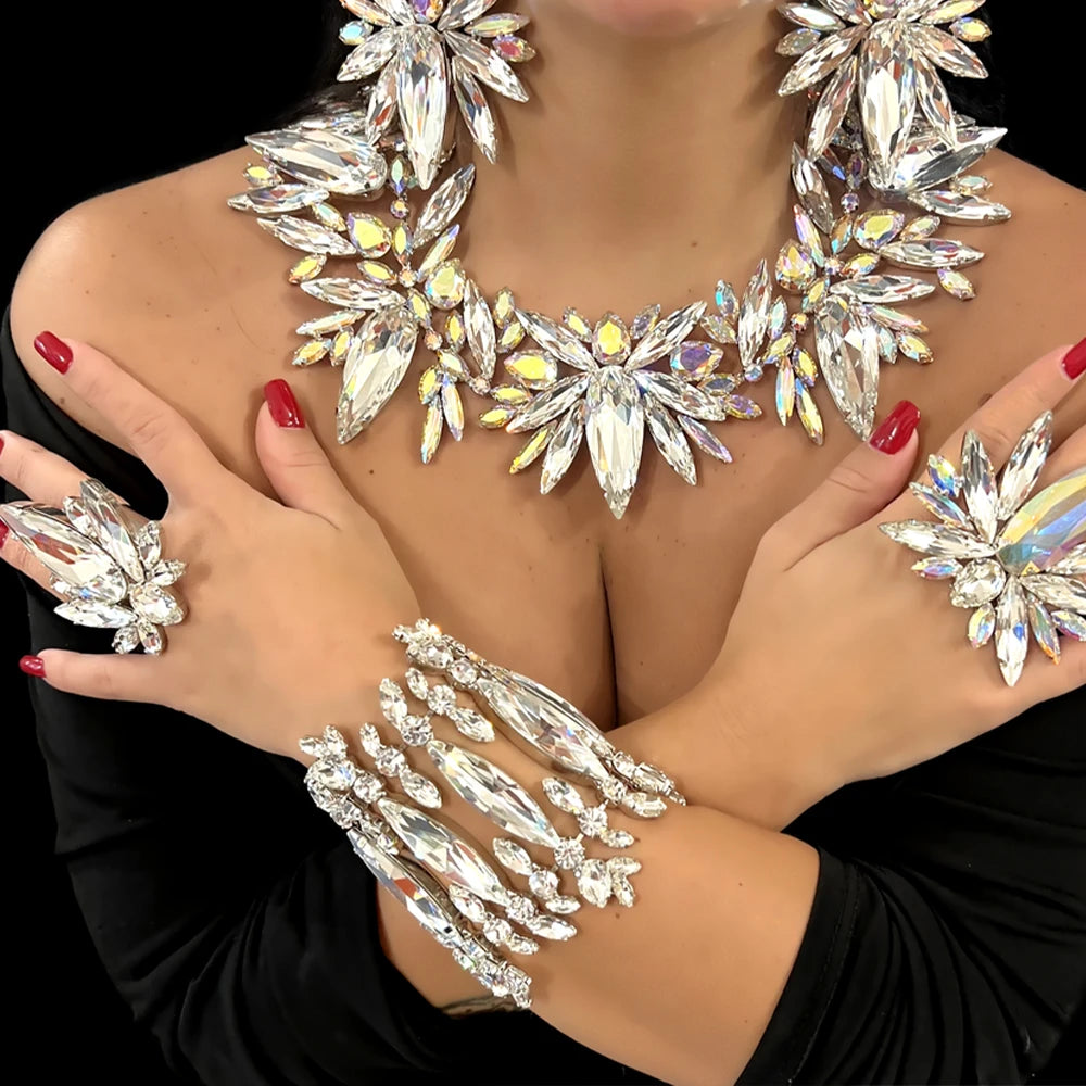 Crystal Exaggerated Cuff Bangle  Hollow Wrap Wrist Rhinestone Open Bracelet