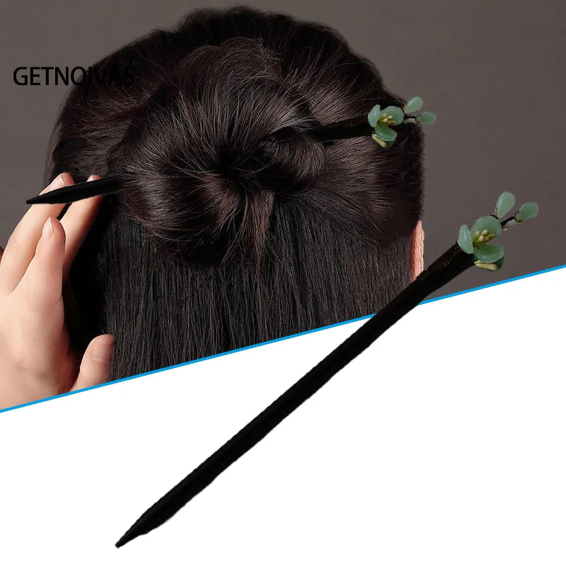 Floral Hair Pins Handmade Wooden Twist Bun Pin Chopsticks Flower Hair Clips Chinese-style Hair Stick