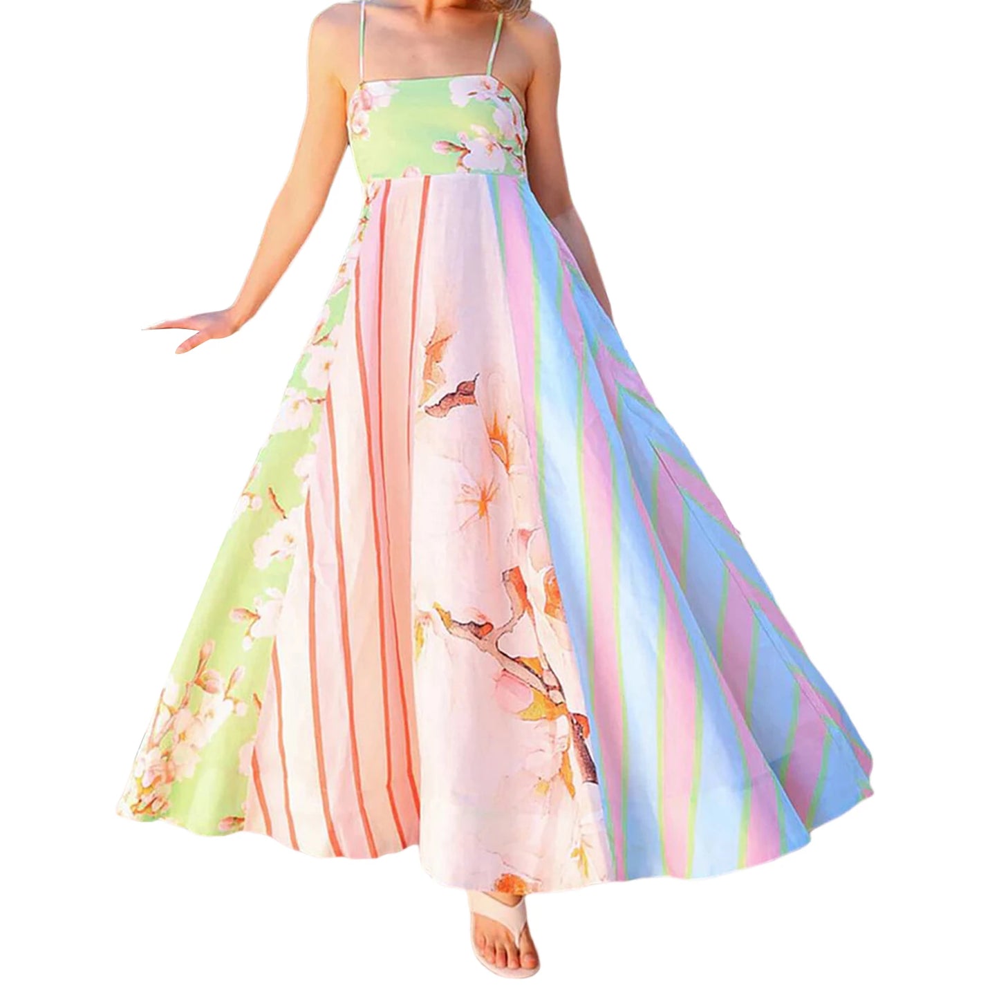 Women s Elegant V-Neck Maxi Dress with Ruffle Hem and Adjustable Spaghetti Straps for Summer Beach Wedding Party