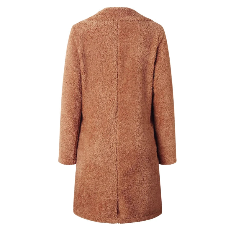 Stylish Solid Color Coat with Long Sleeves and Folded Collar Trendy Outerwear