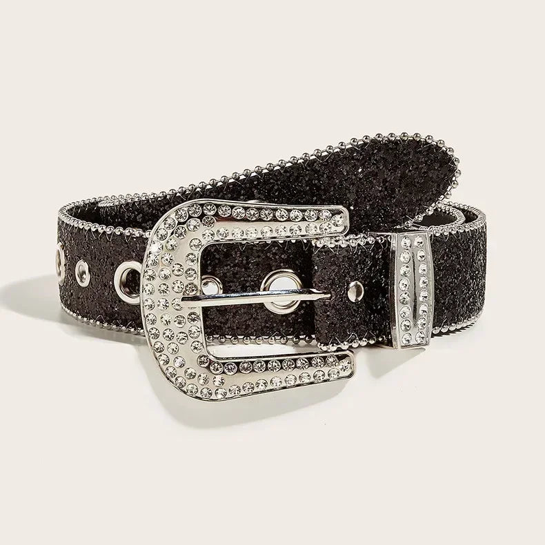 Punk Rhinestone Belt  3.8cm  Sequin Designer Belts Pu