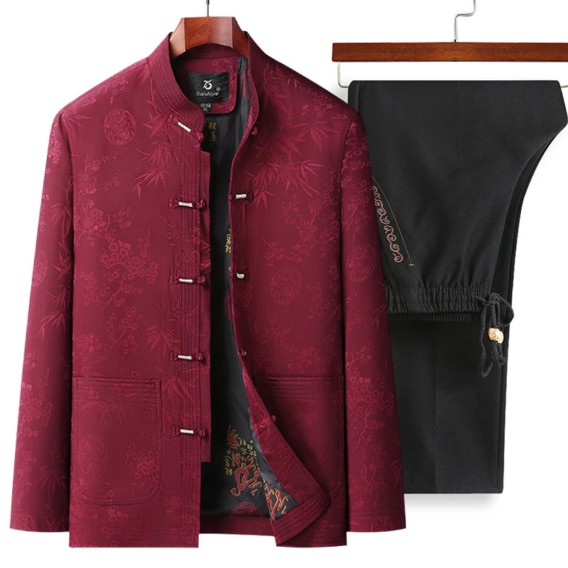 Tang Suit (top + Pants) Autumn New Middle-aged and Elderly Men Father Chinese Style Disc Buckle Spring and Autumn Grandpa Suit