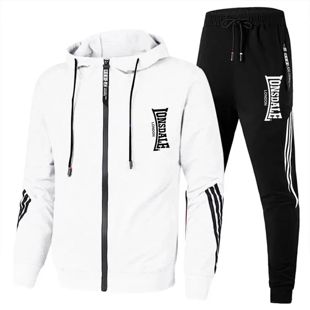 Men's Printed Long-sleeved Fitness Spring And Autumn Hoodie Sports Jacket + Pants Suit Drawstring Sports Suit Zipper Clothes