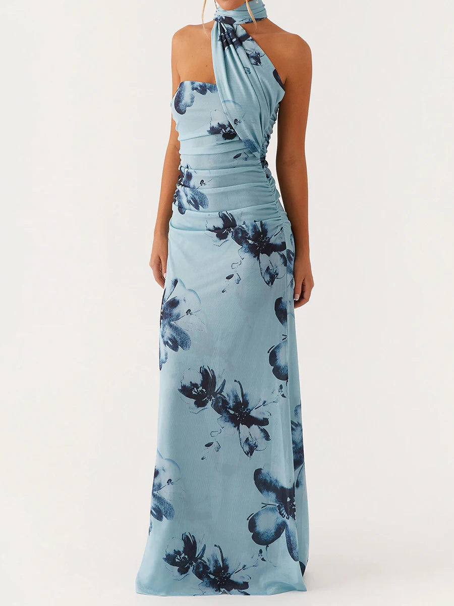 Elegant Maxi Dress with Boho Floral Print and Off-Shoulder Design Perfect for Summer Parties and Beach Vacations Includes