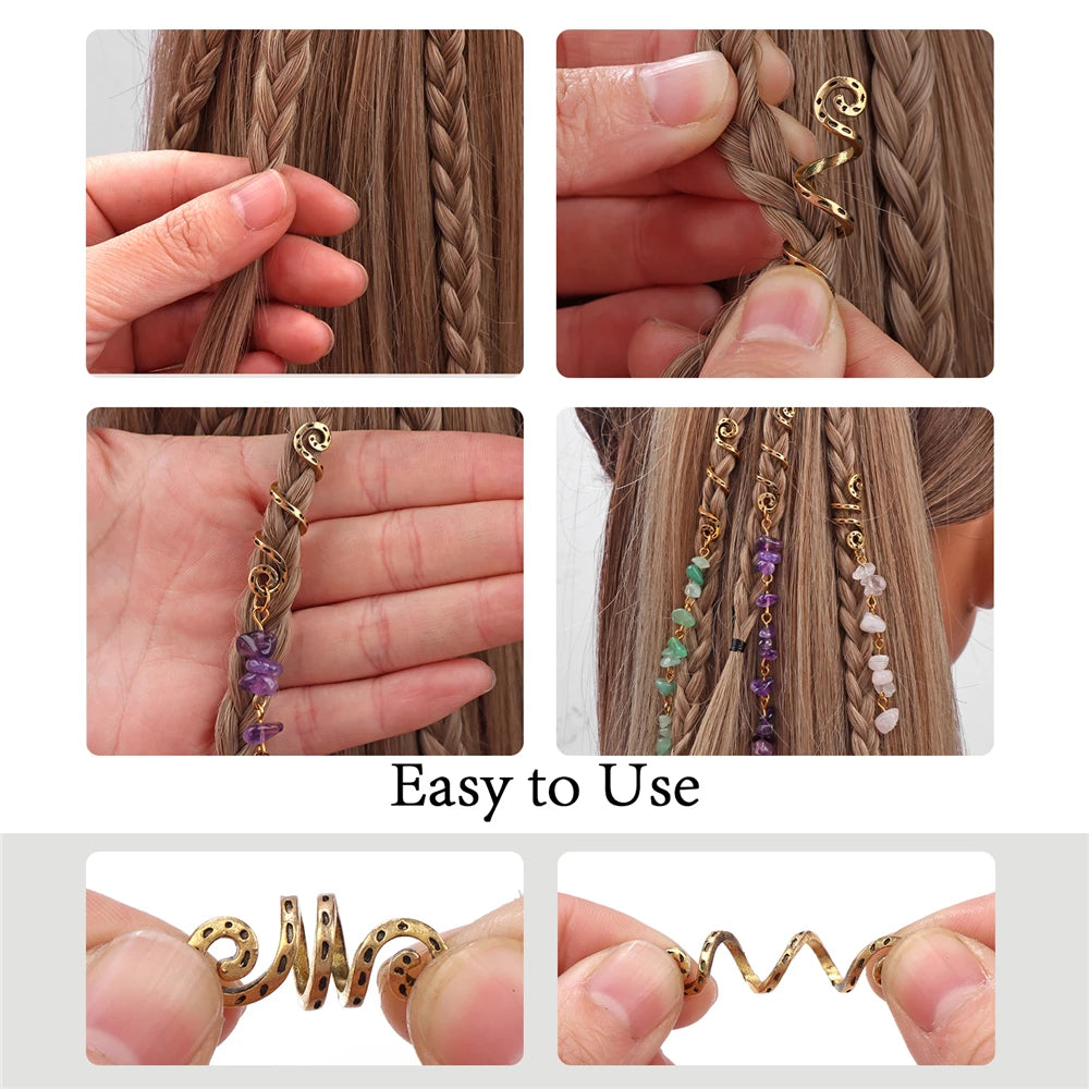3pcs/set Crystal Hair Jewelry For Women Hexagonal Column Butterfly Charm Dreadlock Headwear Dangle Dreadlock Hair Accessories