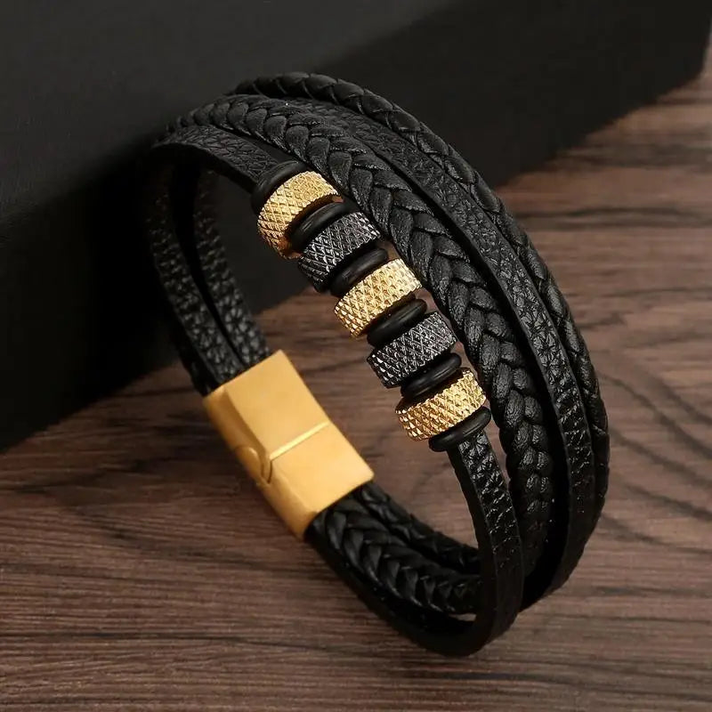 Classic Men's Leather Bracelet  Style Hand-woven Multi-layer Combination Accessory Fashion Man Jewelry