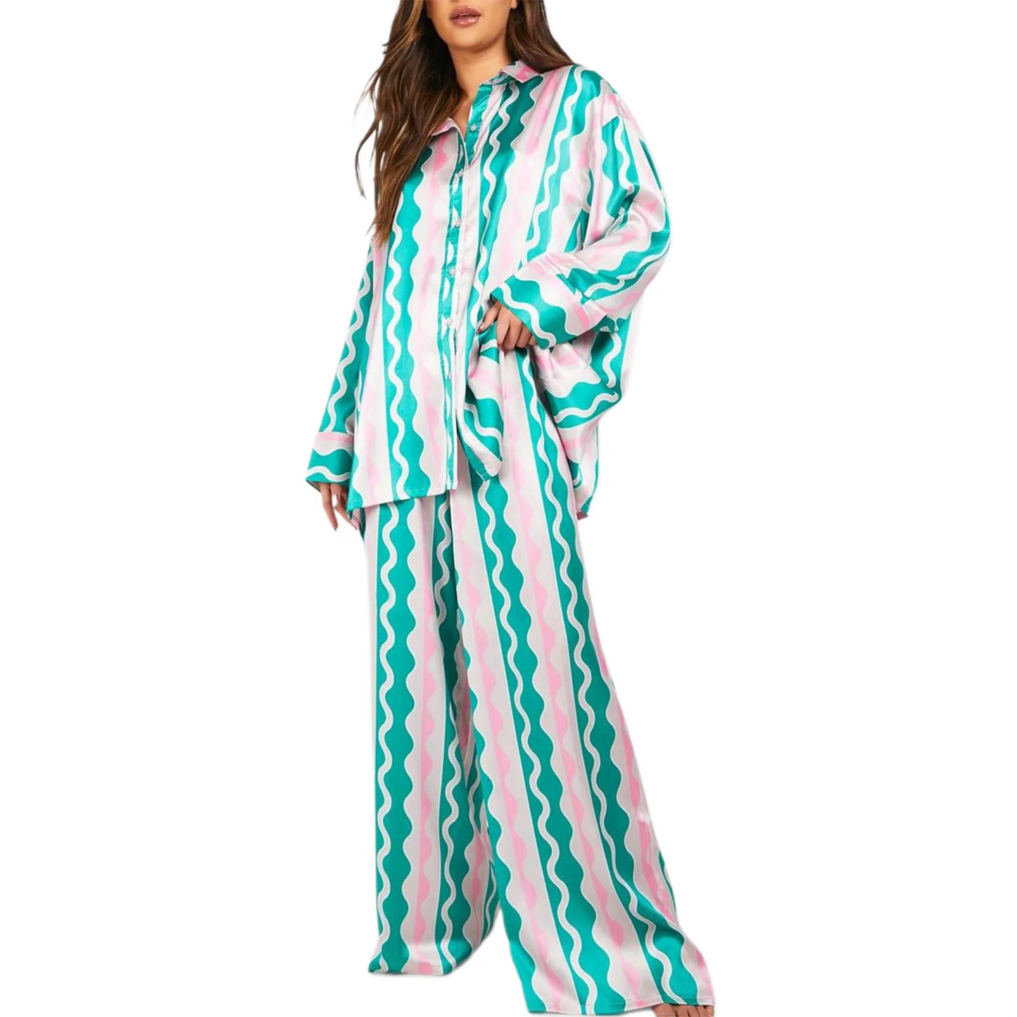 Checkered Print Loungewear Set Short Sleeve V-Neck Button Up Tops Cropped Pants Cozy Sleepwear Ensemble