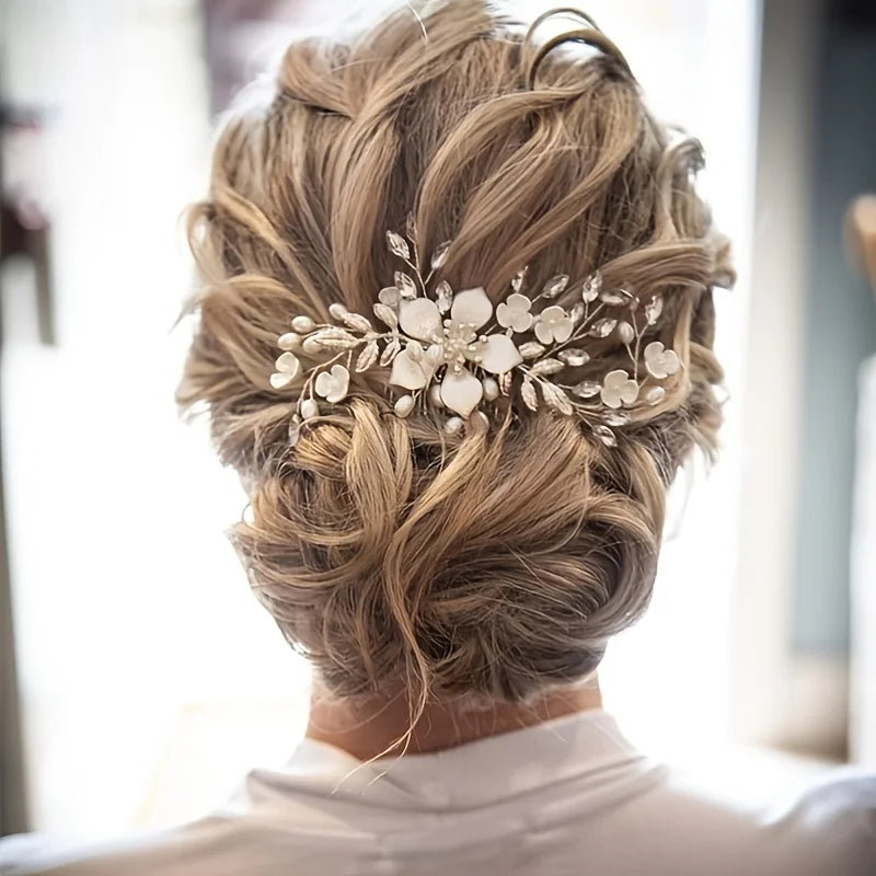 Crystal Flower Leaf Pearl Hair Comb Pin Band Headband For Women  Party Wedding Bridal Hair Accessories Jewelry
