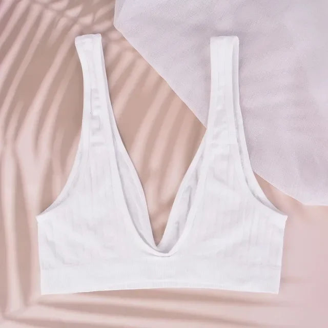 Deep V neck Bra  Seamless Bras Wire Free Unlined Low Back