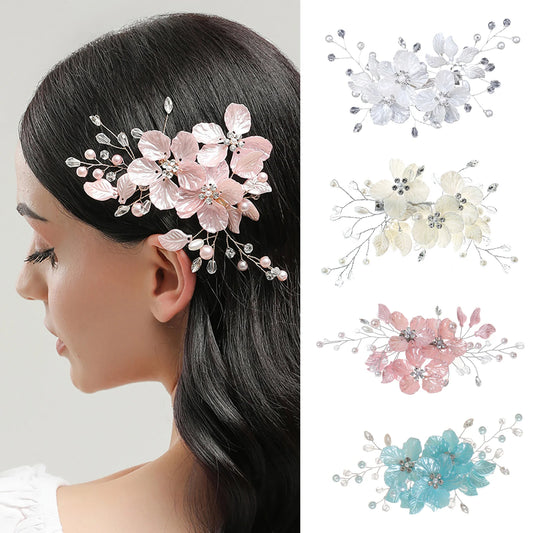 Pink/White/Blue Flower Hair Clips Handmade Pearls Floral Hairpins for Hair Jewelry Elegant Bridesmaids Headdress