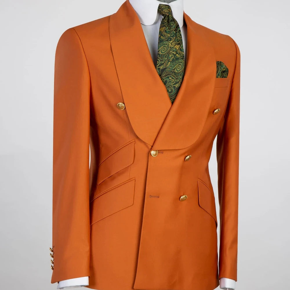 Gold Men Business Casual Men's Suits Jacket Pants Set Male Blazer Coat Pants 2PCS Slim Fit Suits