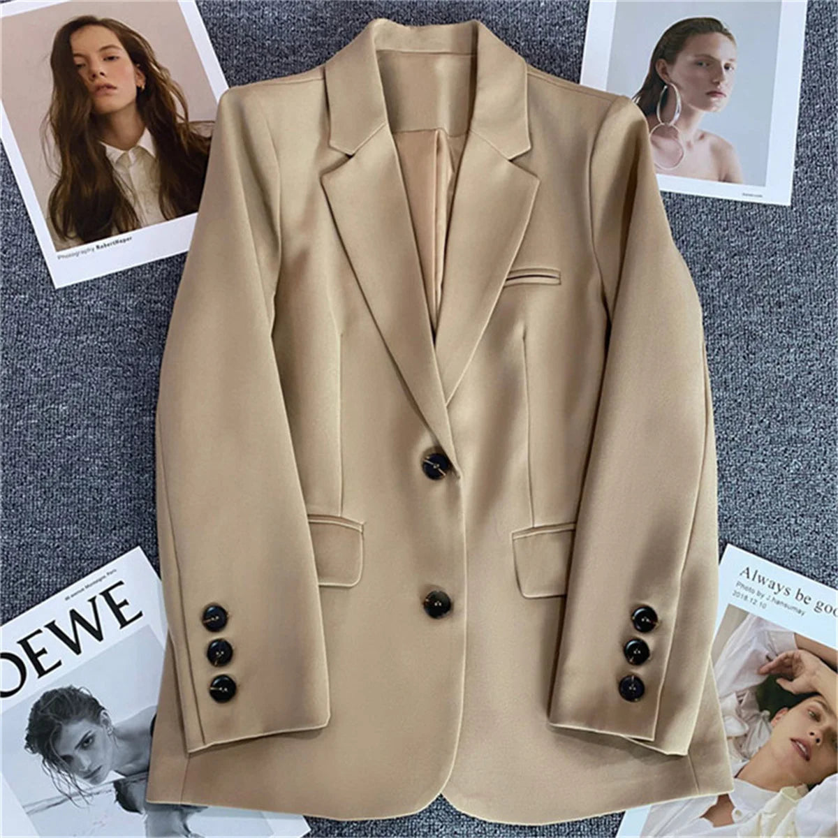 Women Jacket Small Suit Top Brown Suit Coat Loose Straight Temperament Slim Blazer for Women Chic