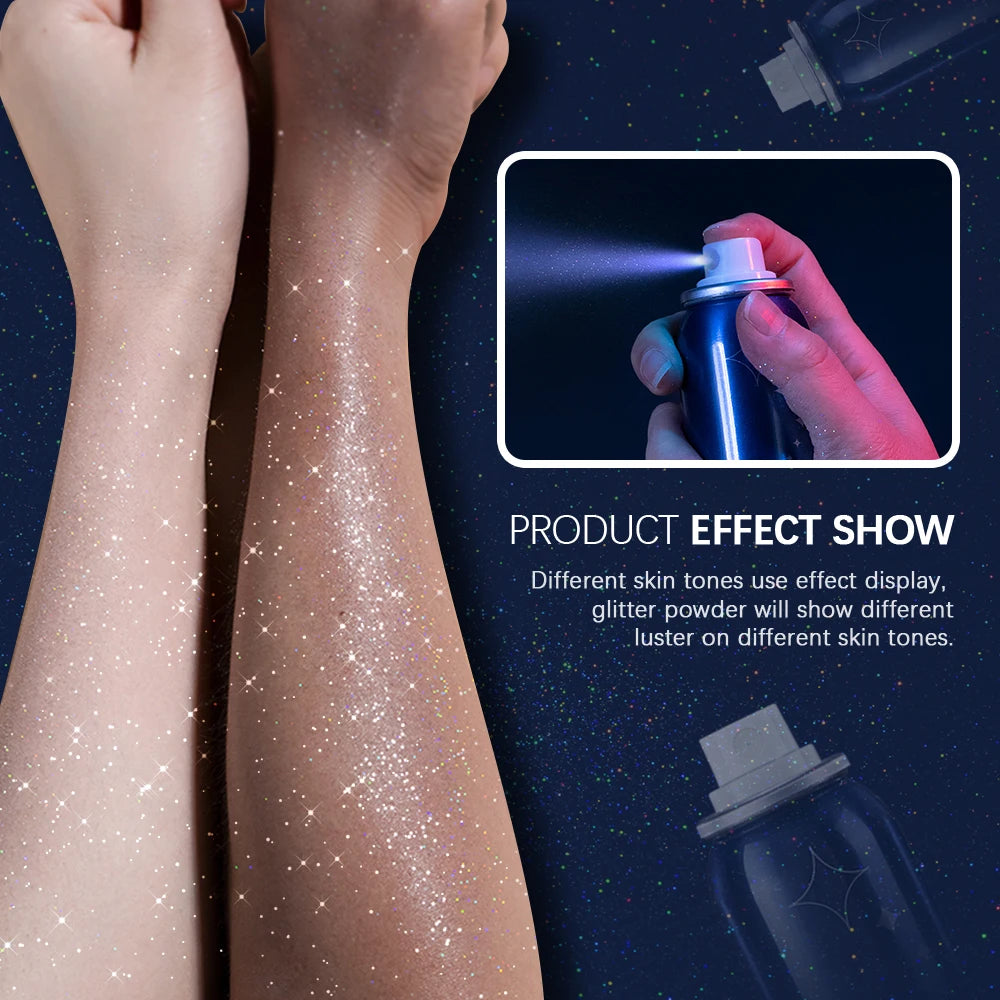 Hair, Body Glitter Spray Long Lasting  Starry Highlighter Glitter Spray Shimmery Face