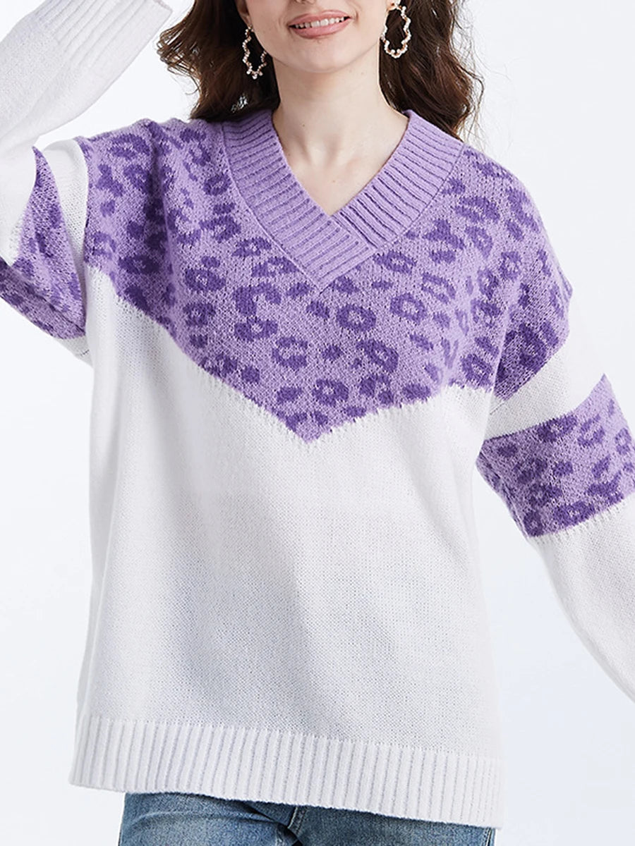 Stylish Oversized Sweater for Women Cozy Color Block Pullover  Casual Loose Fit Long Sleeve