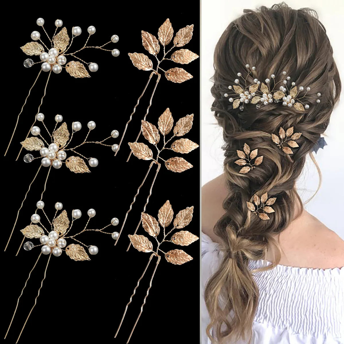 Pearl Flower Hair Comb  Wedding Hairpin Alloy Leaf  Shaped Hair Clips Floral Headpiece Bridal Hair Jewelry Accessories