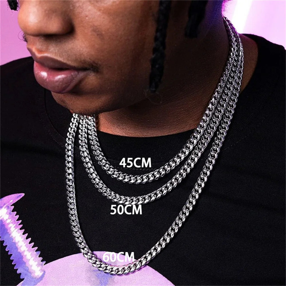 Stainless Steel 3,5,7mm Curb Cuban Necklaces For Men Women Black Gold Color Link Chain Chokers Solid Metal Jewelry