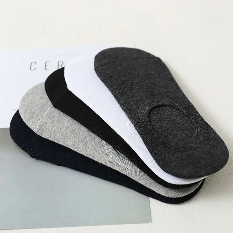 5Pair / Lot Fashion Happy Men Boat Socks Summer Autumn Non-slip Silicone Invisible Cotton Socks Male Ankle Sock Slippers