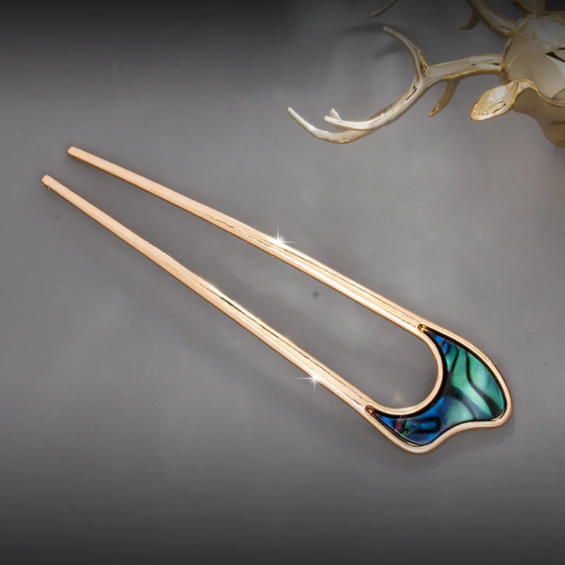 Fashion Luxury Elegant Shell Enamel Hairpin for Women Metal U Shape Hair Stick Hair wear Accessories Jewelry