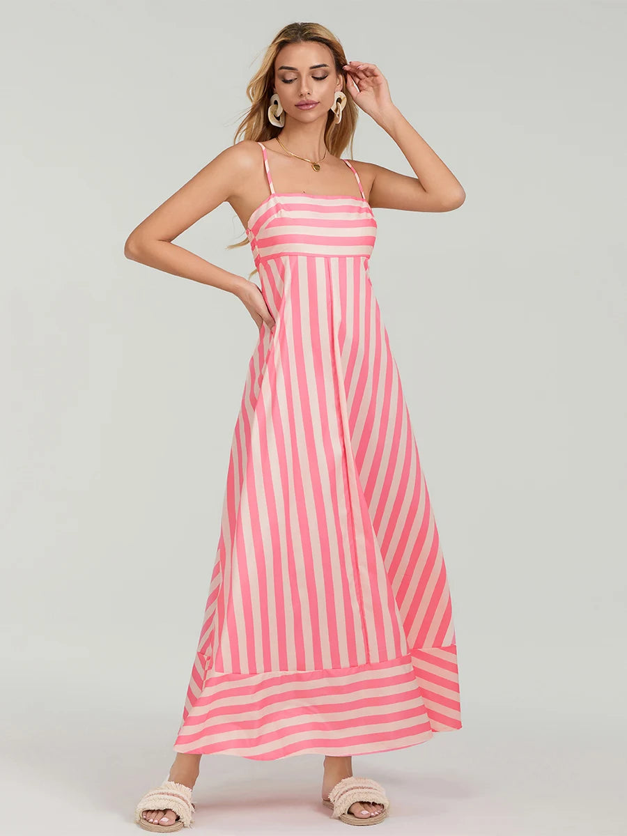 V-Neck Maxi Dress Boho Floral Print Sleeveless Flowy A-Line Beach Party Dress with Pockets