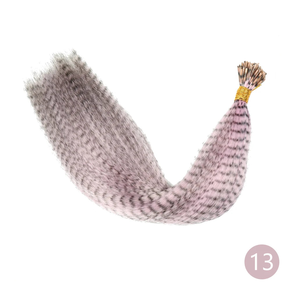 Feather Hair Extension 10Pieces Fake Hair I Tip Rainbow Synthetic Hair 16inch Hairpiece Feather for Hair Extension