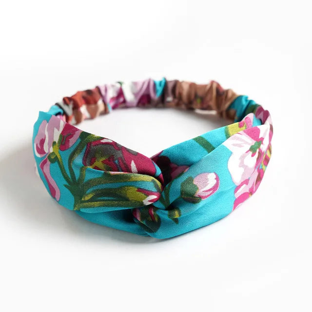 Boho Women Soft Solid Print Headbands Vintage Cross Knot Elastic Hairbands Turban Bandanas Hair Bands Hair Accessories