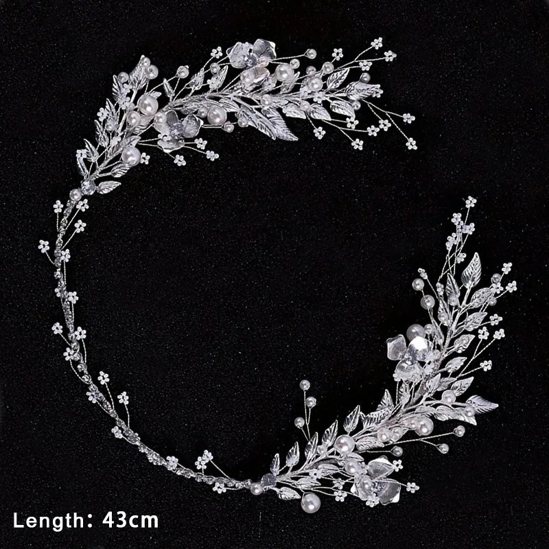 Hair Accessories Crystal Pearl Headband  Rhinestone Leaf Headband Hairband For Women Elegant Princess Headwear