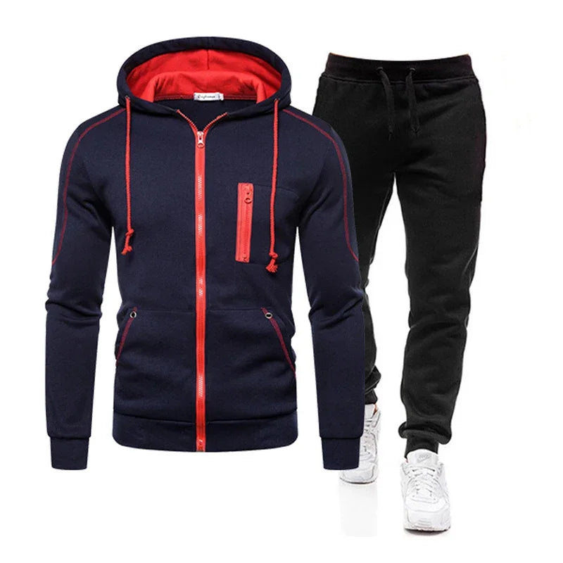 Men's Sets Wear Men's Fashion Autumn Winter Double Zipper Jacket/ Hoodie Pant Warm Tracksuit Sportwear Jogging Suits