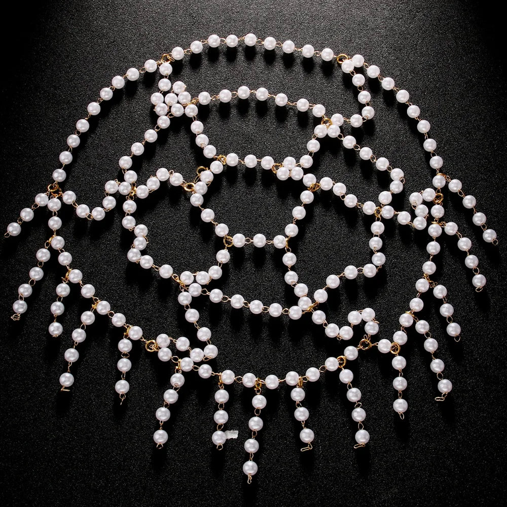 Pearl Fringe Headpiece Crystal Cap  Roaring 20s Great Gatsby Tassel Hair Accessories