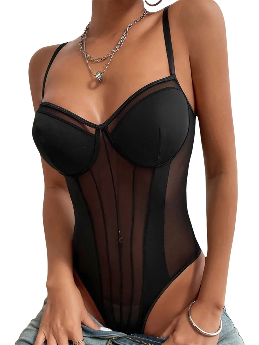 Women Camisole Bodysuits Jumpsuits Summer Casual See-through Mesh Sleeveless Romper Clubwear Streetwear