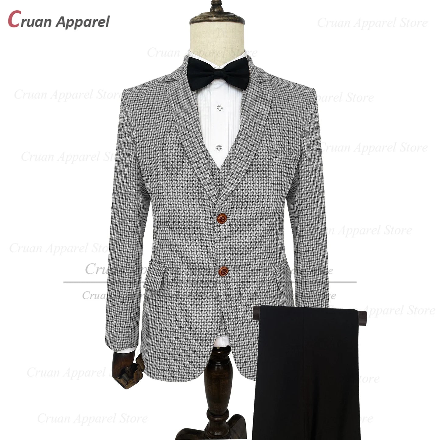 Classic Suit Sets For Men Fashion Checkered Blazer Vest Pants 3 Pieces Formal Party Tailor-made Elegant Slim Fit Costumes