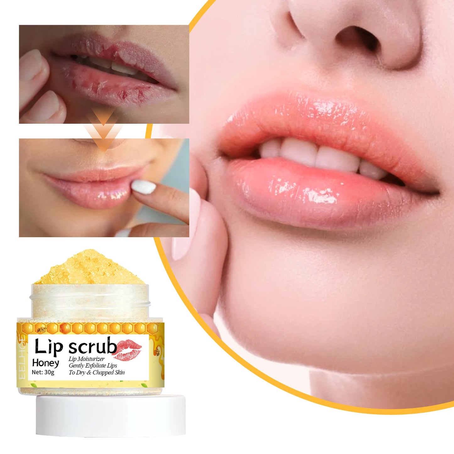 30g Honey Lip Scrub Softening Keratin Removing Dead Skin Preventing Dryness Fading Lip Wrinkles