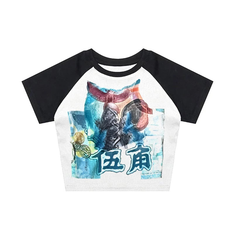 Hot Japanese  Style Selling Women T-shirt Aesthetic Crop Tops Summer Short Sleeve Tees Streetwear