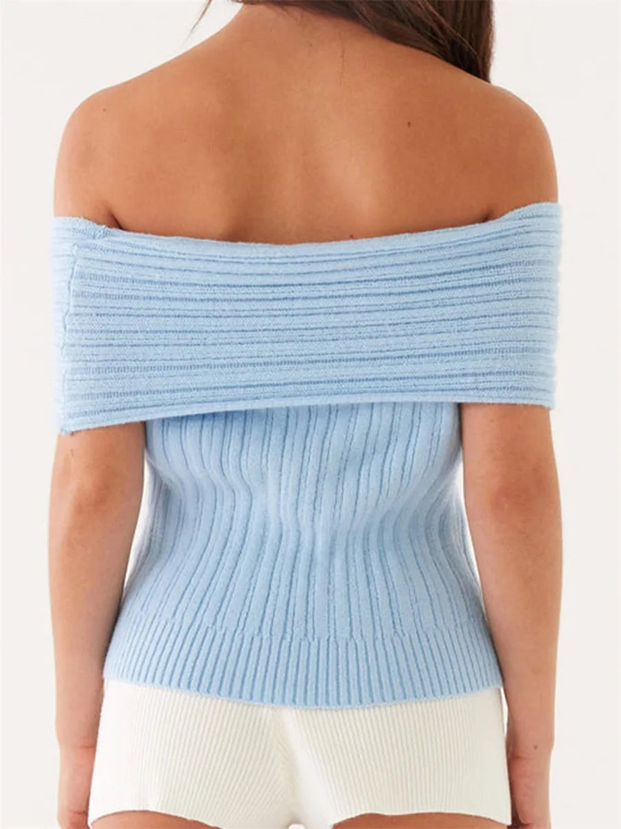 Women s Ribbed Off Shoulder Crop Top with Boat Neck and Sleeveless Design  Fit Knitted T-Shirt Perfect for Spring and Summer