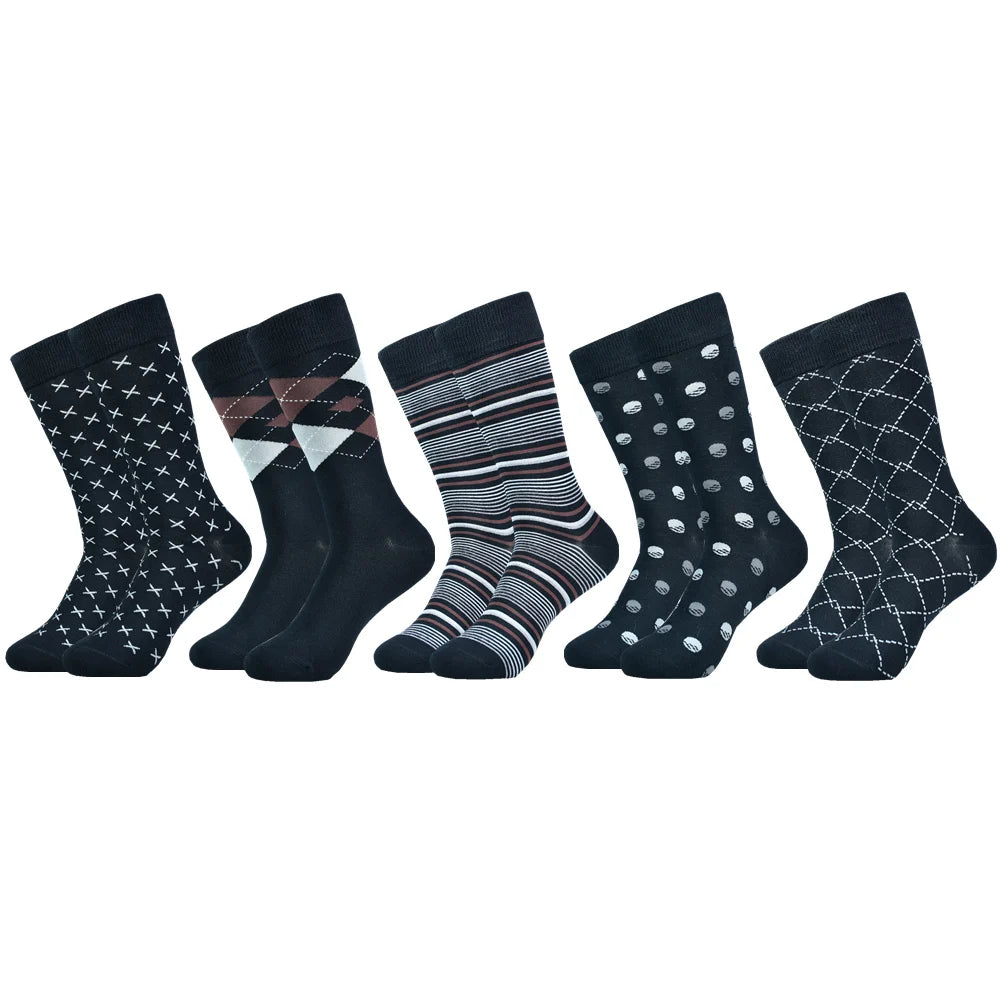 5 Pairs of  Men's Mid-Calf Socks - Soft, Breathable, Moisture-Wicking Bamboo Fiber for All Season Wear