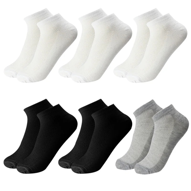 6 Pairs Breathable Men's Socks Short Ankle Elastic Solid Color Mesh High Quality Cotton Business Unisex Sokken Plus Size EU38-47