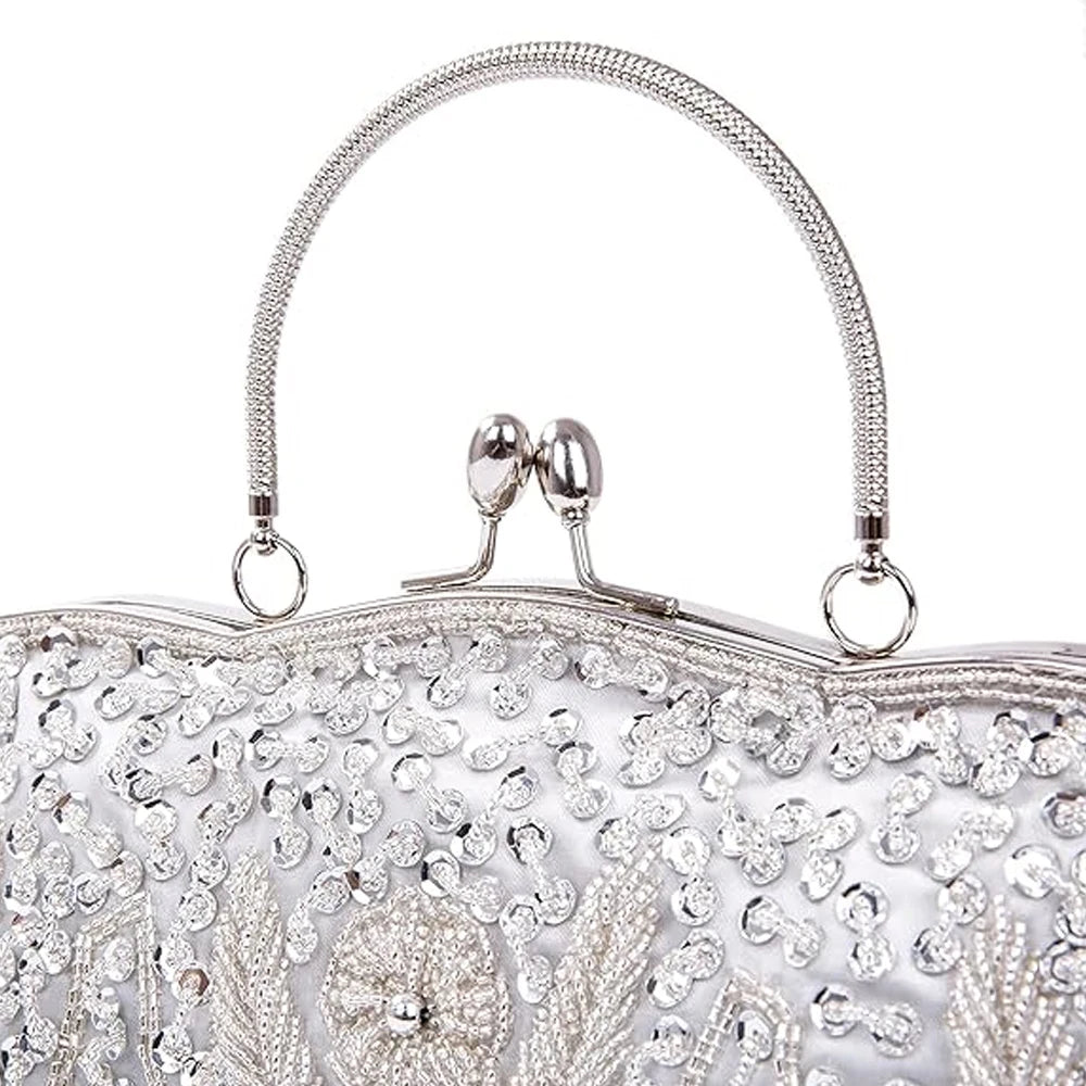 Women's Handbag Floral Designer Evening Bag Beaded Sequin Design Vintage Kissing Lock Satin Purse Bag Wedding Party Clutch Bags