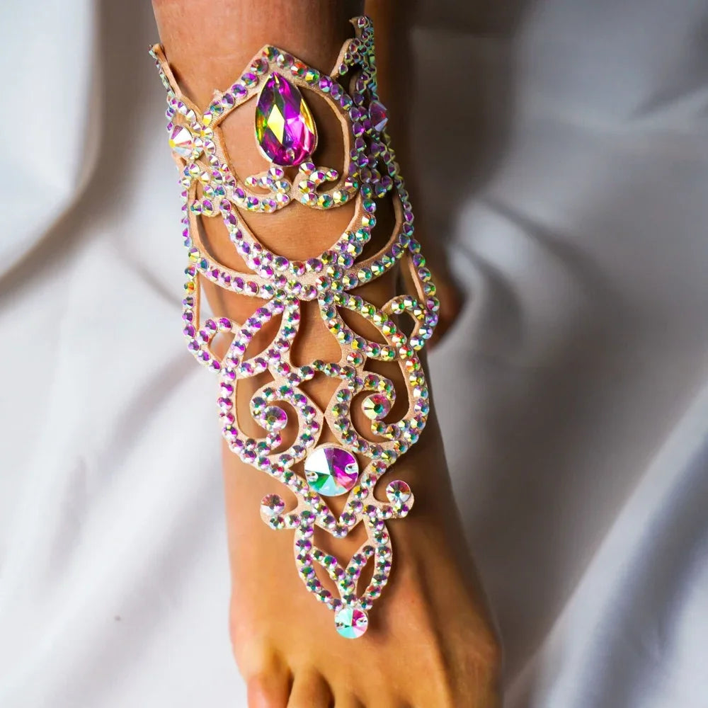 Colorful Hollow Belly Dance Anklet Chain  Water Drop Crystal Anklet