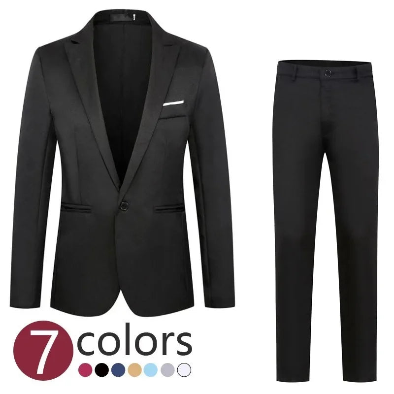 Men's Fashionable Business Casual Suit Slim Fit Western Style Clothes 2-Piece Set Wholesale Cross-Border E-commerce