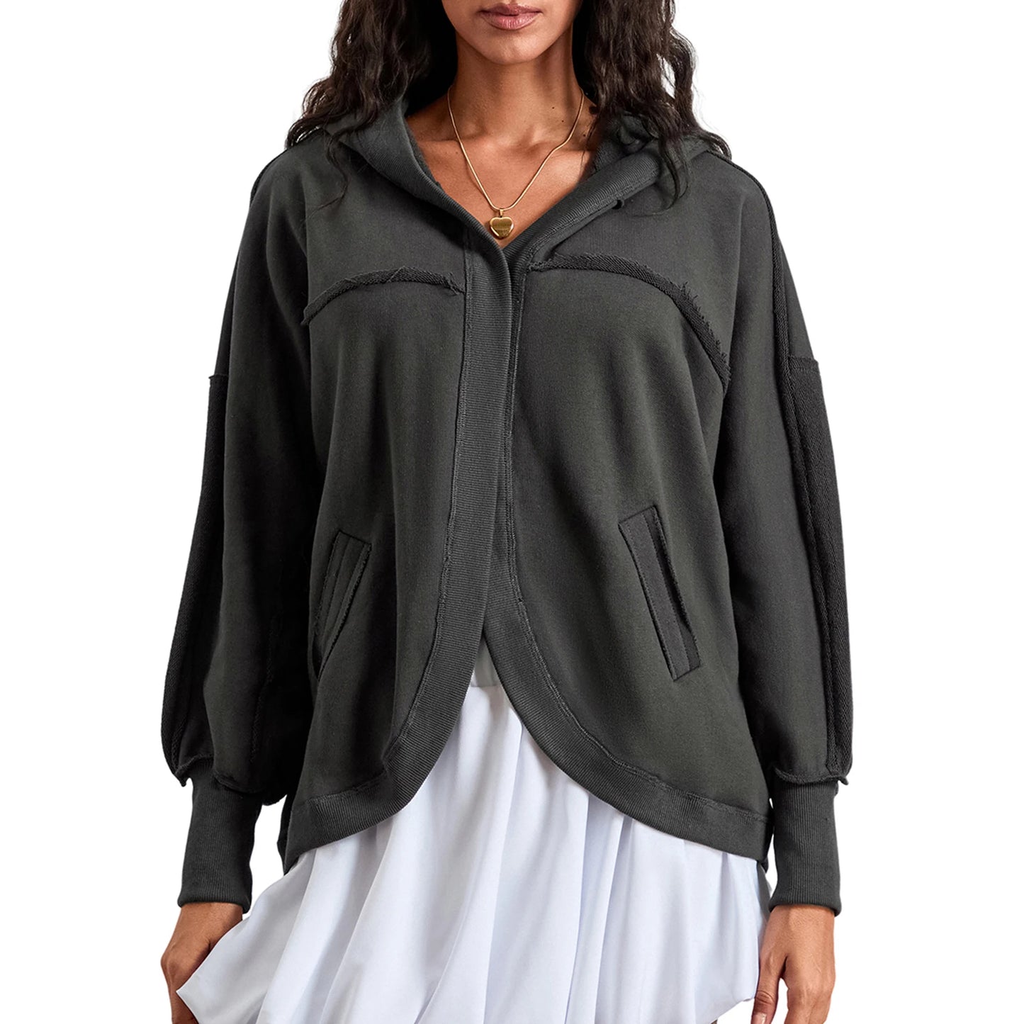 Oversized Hoodies Plain Color Long Sleeve Open Front Hooded Sweatshirts