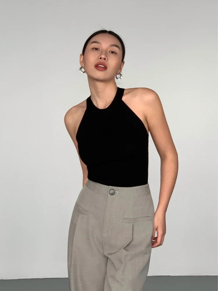 Summer Render Short Top Sexy Women Sleeveless Halter Tank Tops Solid Crop Vest Tops Wholesale