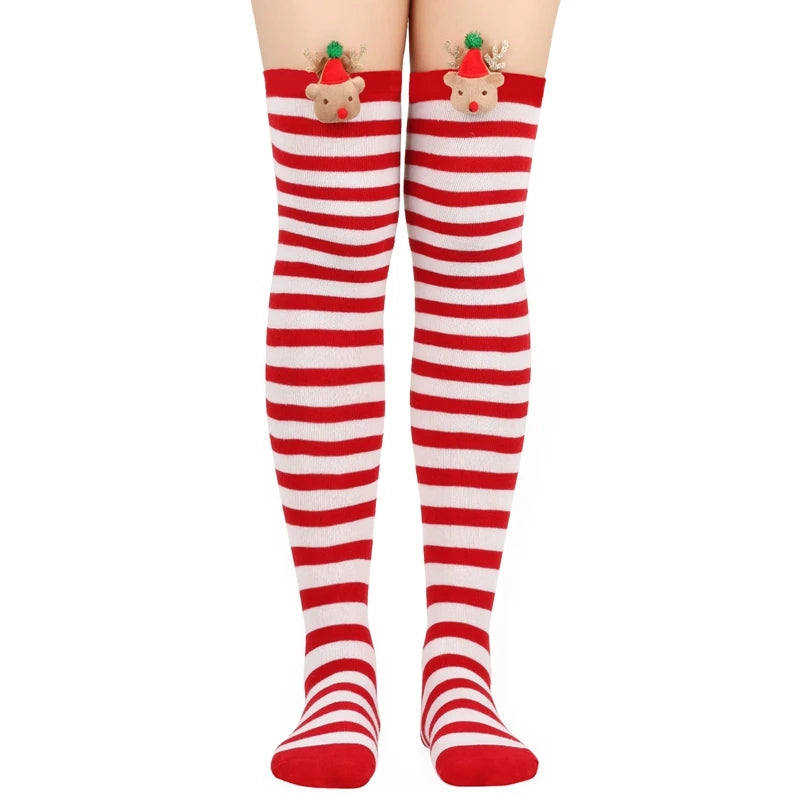 Cozy Winter Knit Sweater Reindeer Pattern thigh high socks
