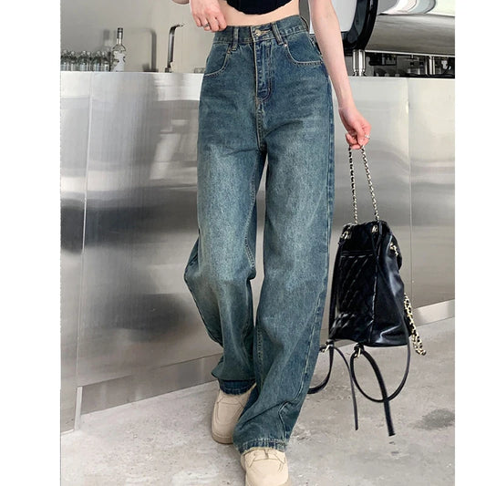 Wide Leg Jeans For Women High Waisted Contrasting Straight Leg Pant Autumn Loose Pants Streetwear