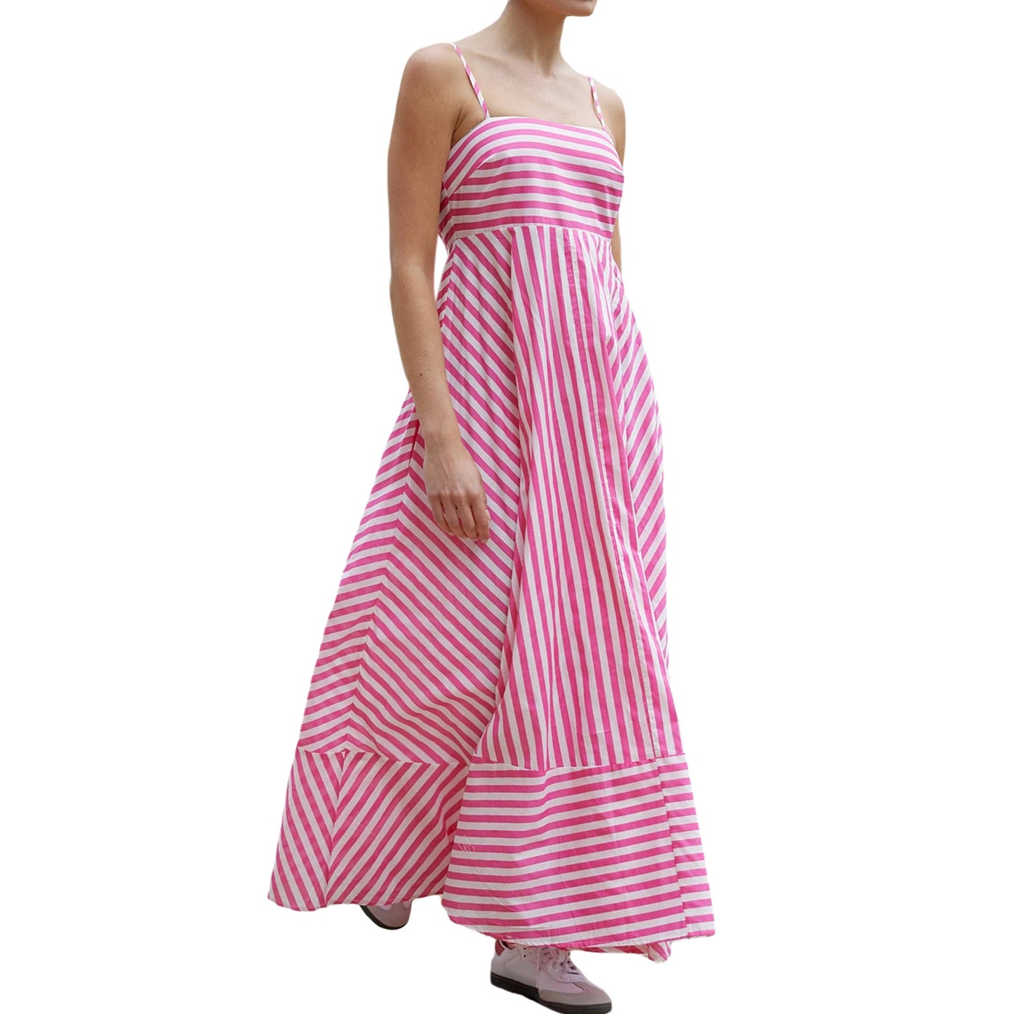 V-Neck Maxi Dress Boho Floral Print Sleeveless Flowy A-Line Beach Party Dress with Pockets