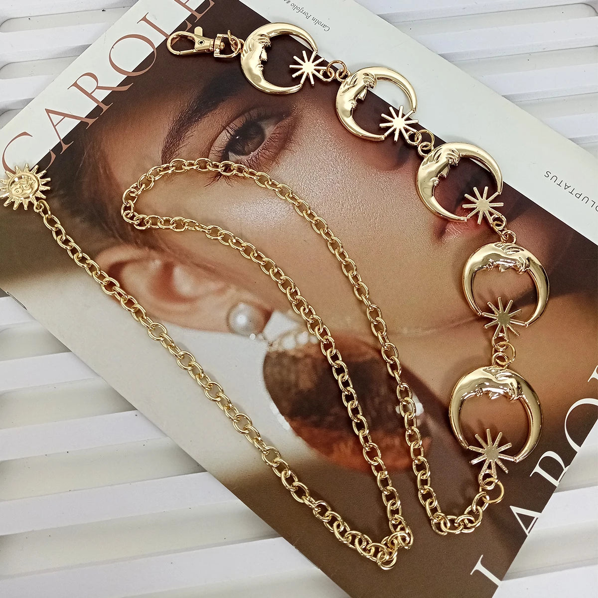 Punk Hip Hop Style All-match Waist chain sun Vintage Metal Womans Belt For Dress Moon High Waist Chain Belt for Women