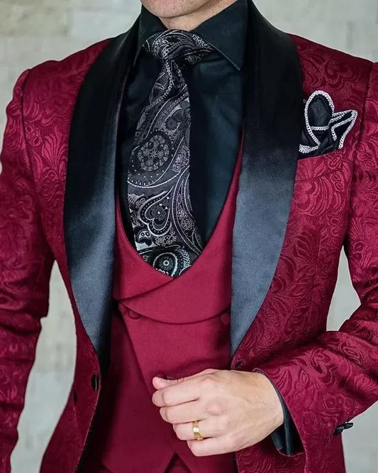 Latest Designs Men's Suits Shawl Lapel Groom Tuxedos Slim Fit Terno Prom Party 3 Pieces Set