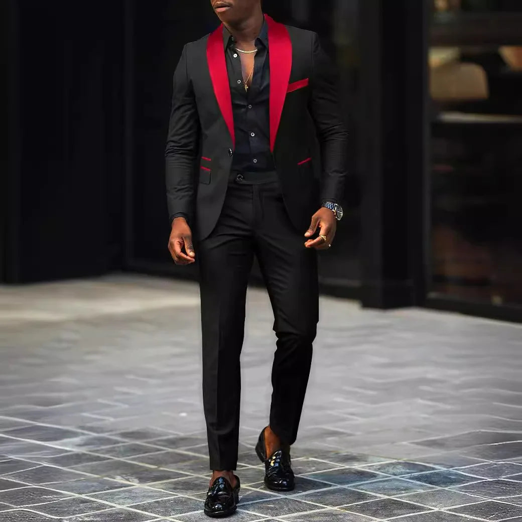 Men's Fashion Business Casual Two-piece, Comfortable and Breathable Slim-fit Side Slit Single-button Suit Jacket+trousers