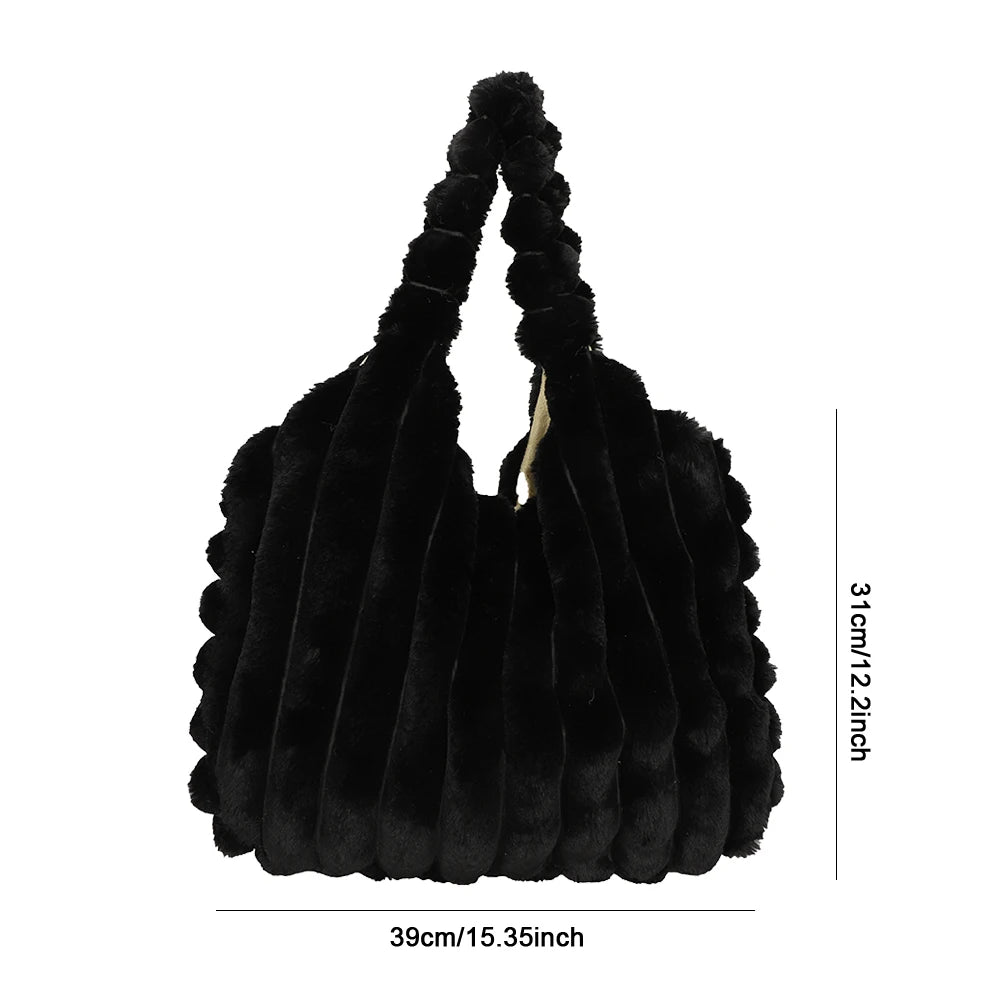 Plush Tote Handbag Large Capacity Soft Satchel Bag Versatile