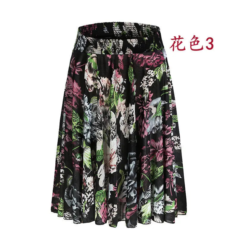 High Waist Printed  Floral Skirt Square Dance Ice Silk