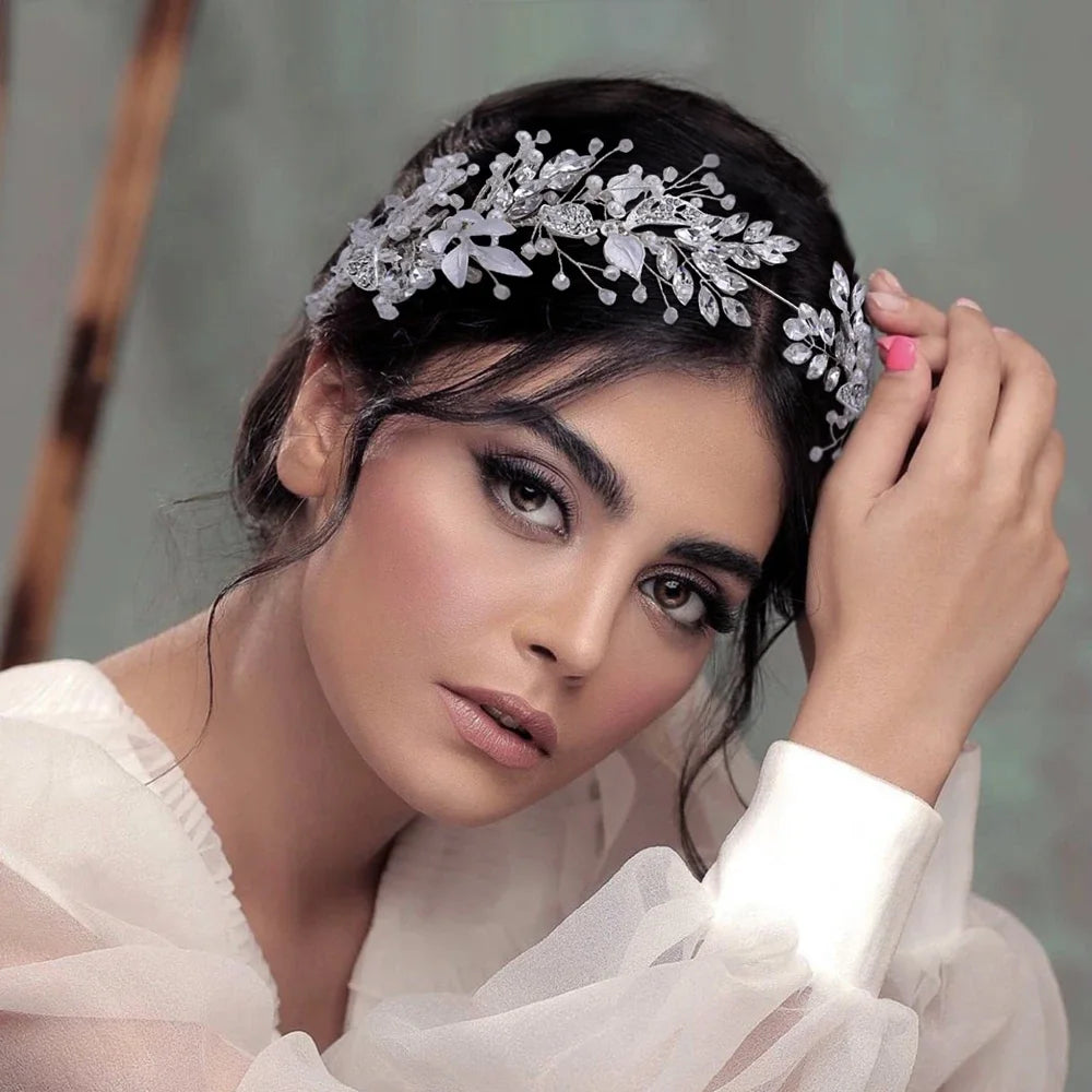 Hair Accessories Crystal Pearl Headband  Rhinestone Leaf Headband Hairband For Women Elegant Princess Headwear